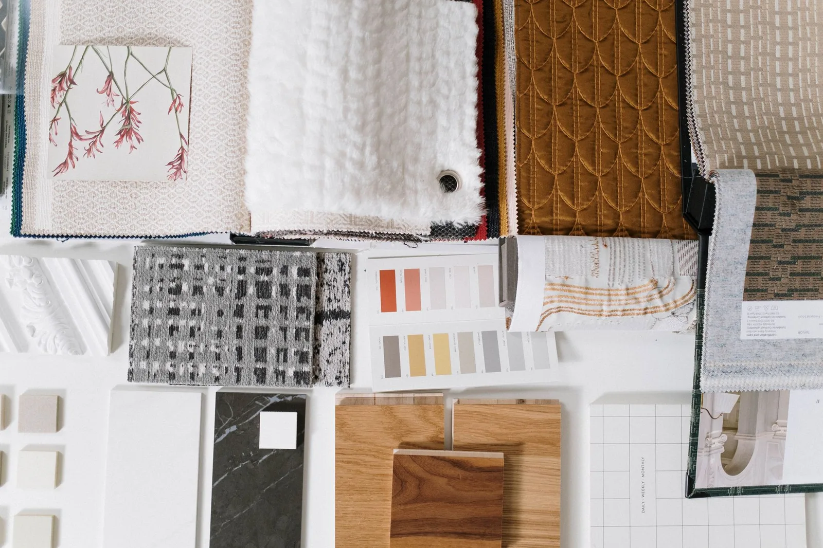 Fabric swatches in several textures laid side by side